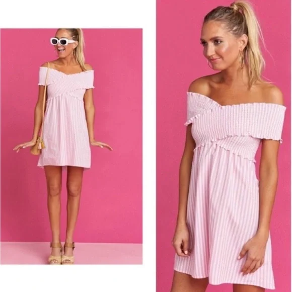 Show Me Your Mumu x Barbie Collab Pink & White Smocked Dress NWOT/Like New Sz S - Picture 4 of 12